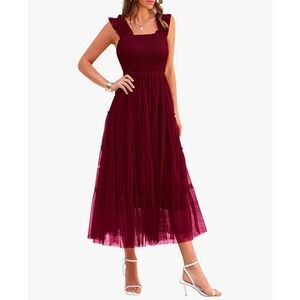 NWOT Pretty Garden Deep Red Romantic Dressy Party Milkmaid Ruffle Tulle Dress XL